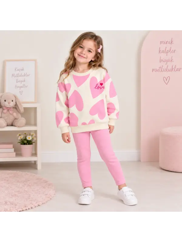 2-6 Yaş Pembe Kalpli Taytlı Takım
