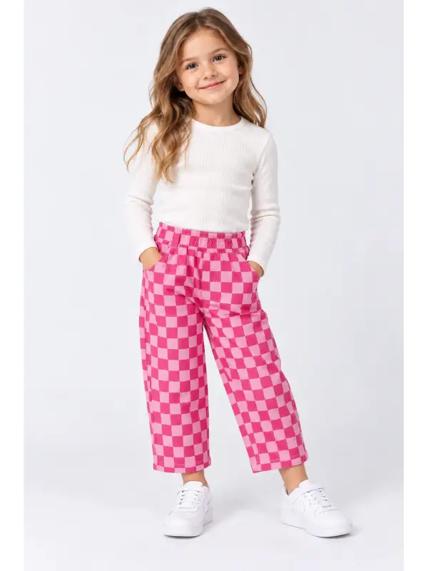 2-7 Yaş Fuşya Pembe Damalı Pantolon