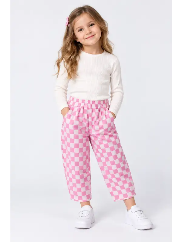 2-7 Yaş Pembe Damalı Pantolon