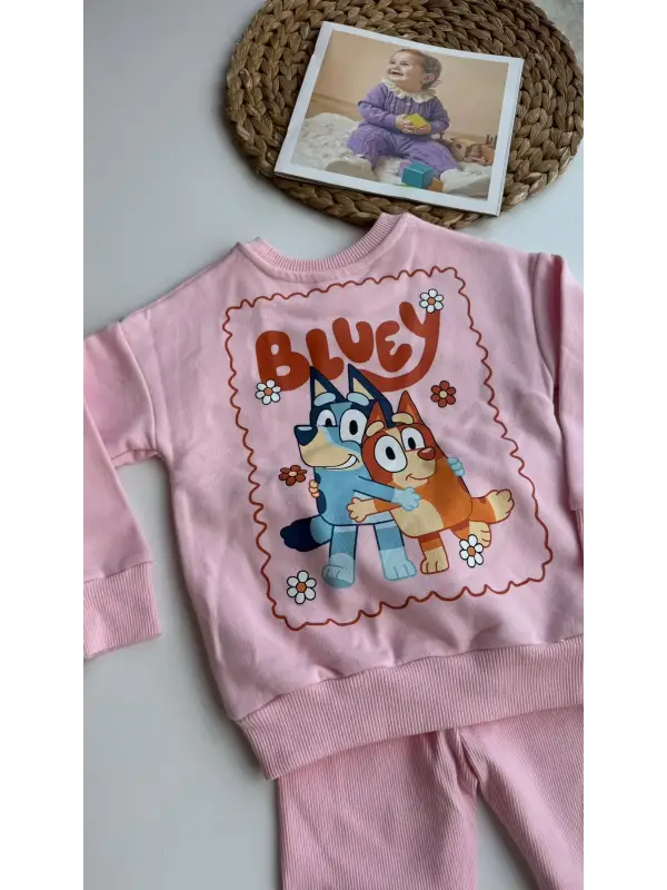 2-8 Yaş Pembe Bluey Taytlı Takım
