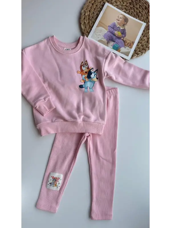 2-8 Yaş Pembe Bluey Taytlı Takım
