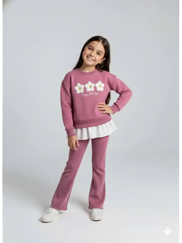 2-8 Yaş Pembe Papatyalı Taytlı Takım