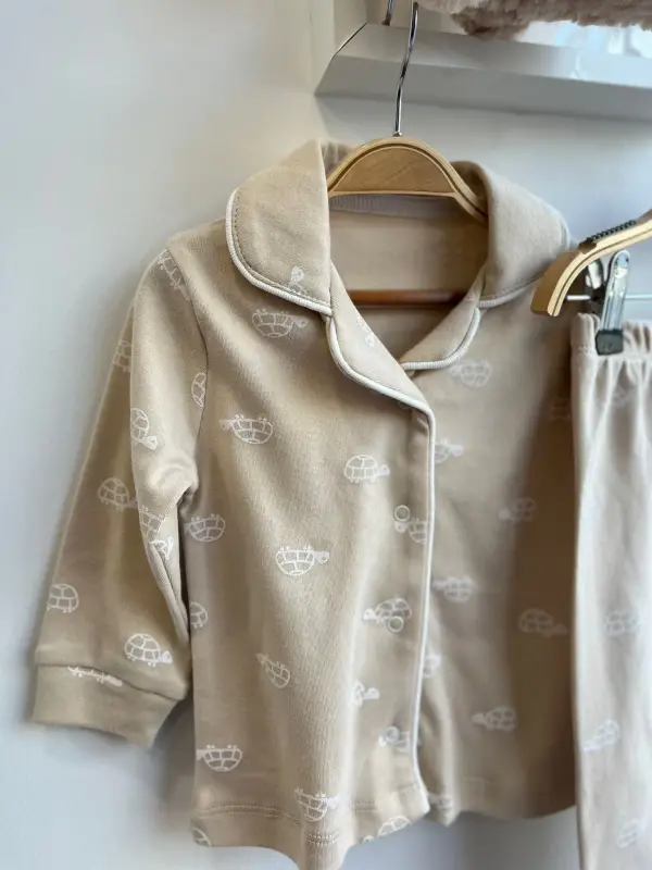 3-12 Ay Krem Kaplumbağalı Pijama Takımı