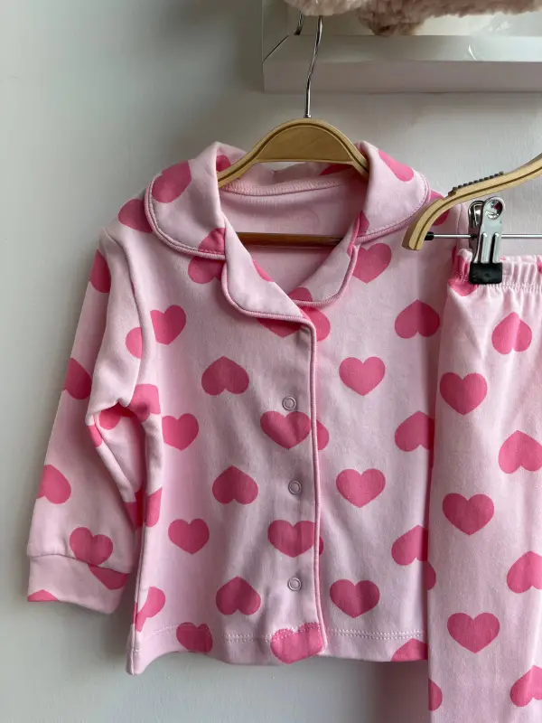 3-12 Ay Pembe Kalpli Pijama Takımı