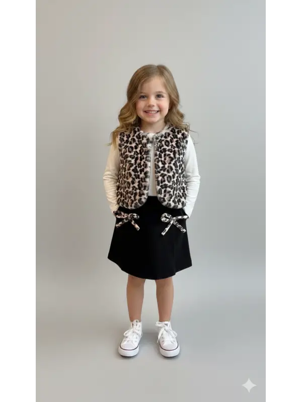 3-8 Yaş Leopar Yelekli Etekli Takım