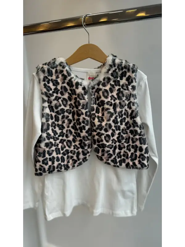 3-8 Yaş Leopar Yelekli Etekli Takım