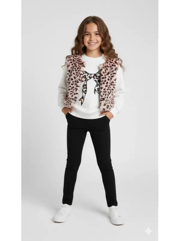 3-8 Yaş Leopar Yelekli Taytlı Takım