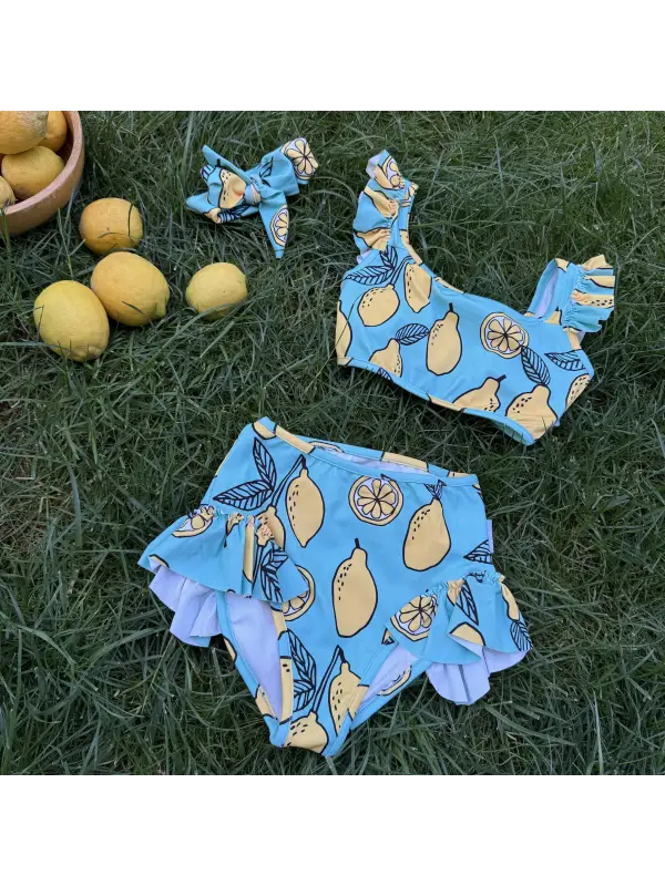 3-9 Yaş Limon Baskılı Bikini Takım
