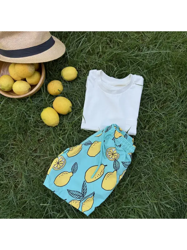 3-9 Yaş Limon Baskılı Deniz Şortlu Tişört Takım