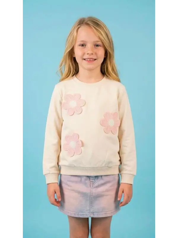 4-8 Yaş Pembe Çiçek Nakışlı Sweat