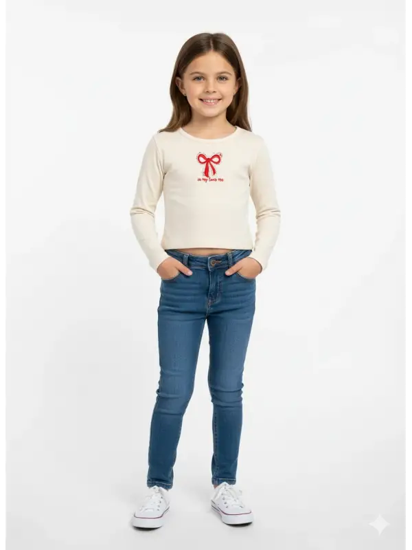 4-9 Yaş Krem Kurdele İşlemeli Badi