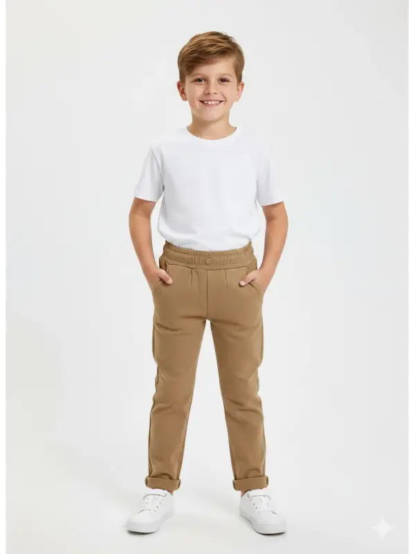 5-14 Yaş Bel Lastikli Camel Pantolon