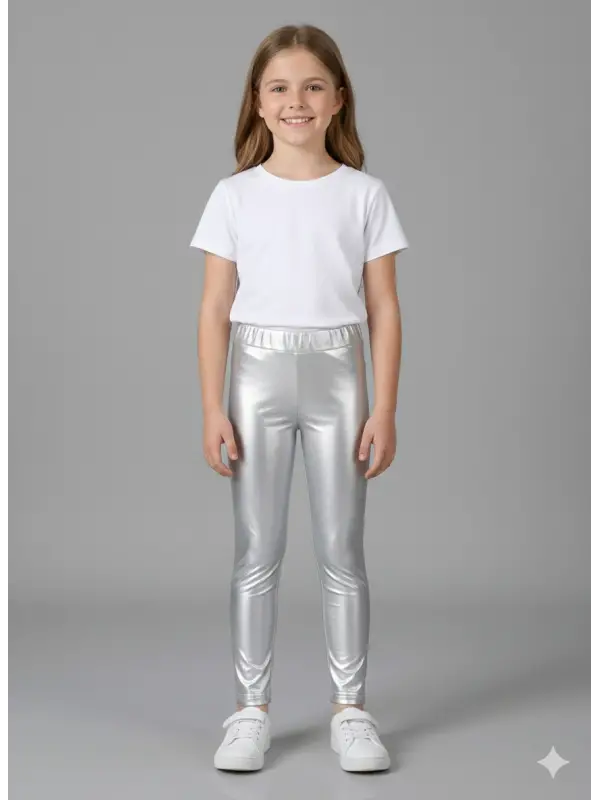 5-14 Yaş Silver Şardonlu Deri Tayt