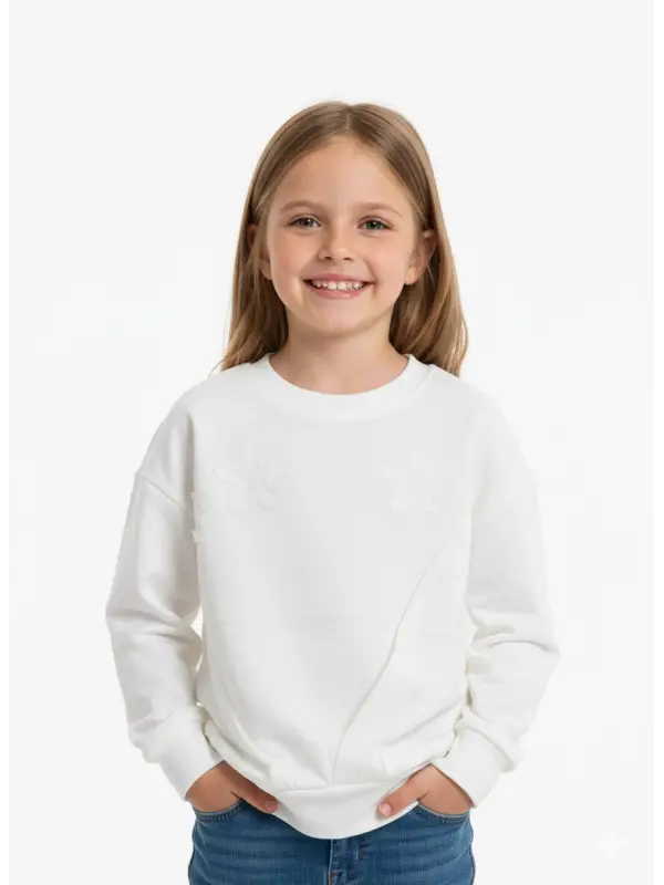 6-10 Yaş Beyaz Yıldızlı Sweat