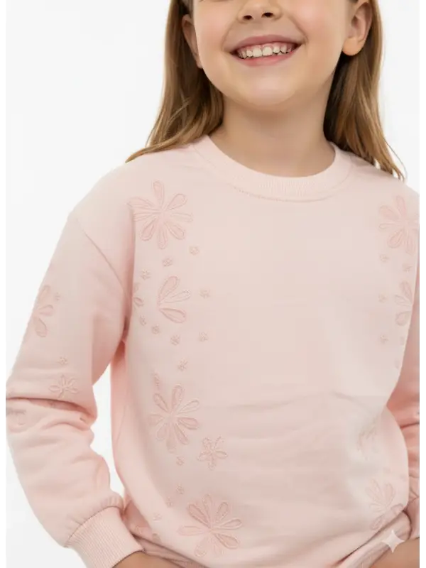 6-10 Yaş Pembe İşlemeli Sweat