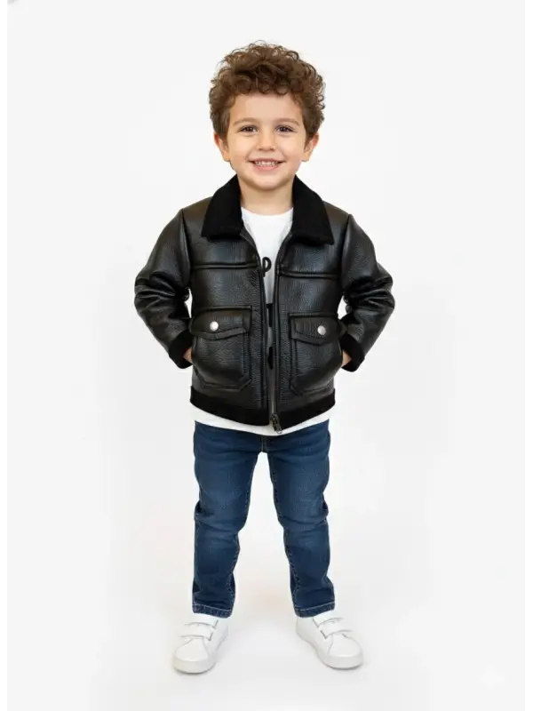 6-18 Ay Deri Ceketli Pantolonlu 3lü Takım