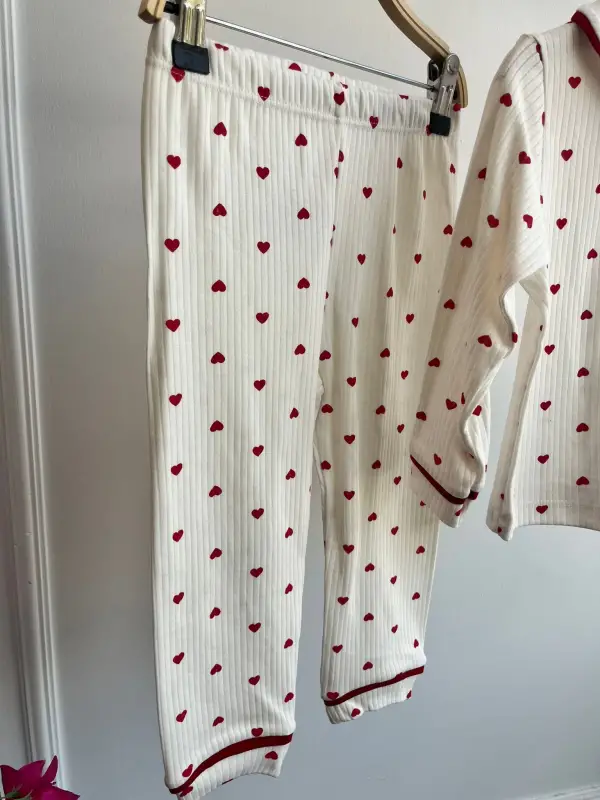 6-18 Ay Kırmızı Kalp Baskılı Pijama Takımı