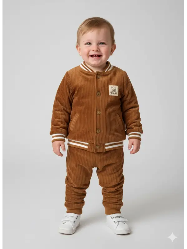 6-24 Ay Ayıcık Detaylı Kadife Ceketli Takım