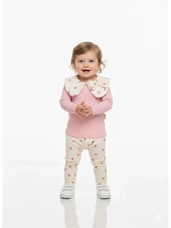 6-24 Ay Bebe Yaka Çilekli Taytlı Takım