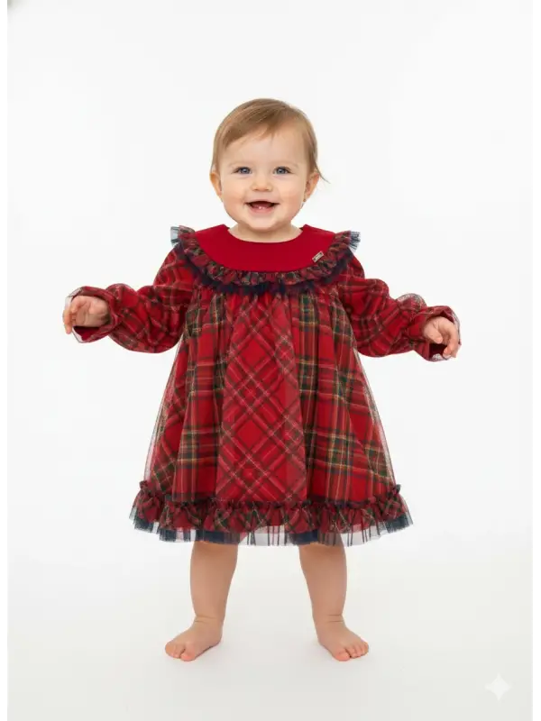 6-24 Ay Kırmızı Bebe Yaka Kareli Elbise
