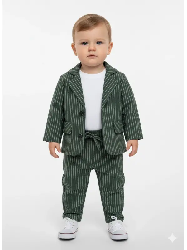 6-24 Ay Yeşil Çizgili 3lü Ceketli Takım