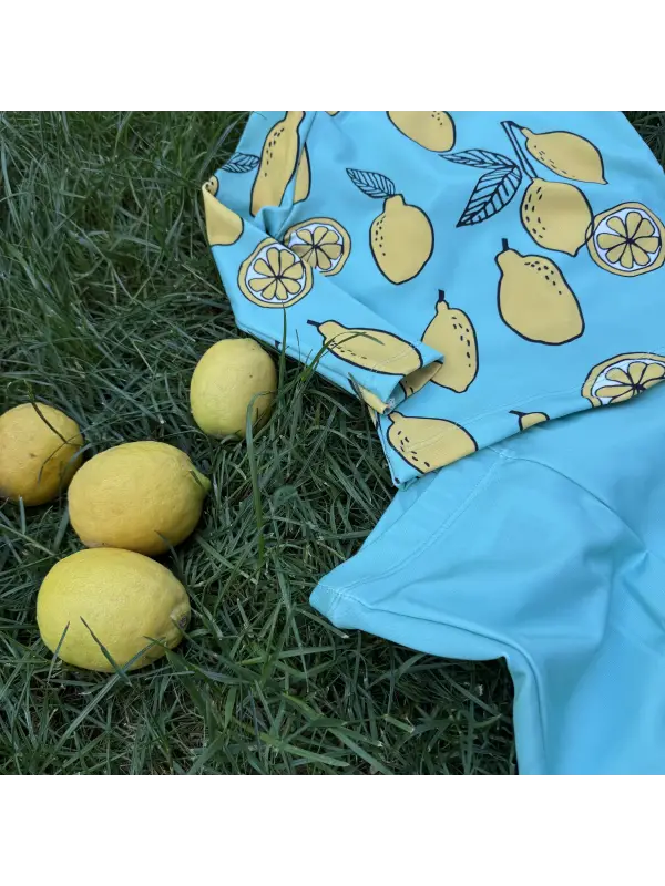 6 Ay 4 Yaş Limon Baskılı Şortlu Uzun Kollu Mayo Takım
