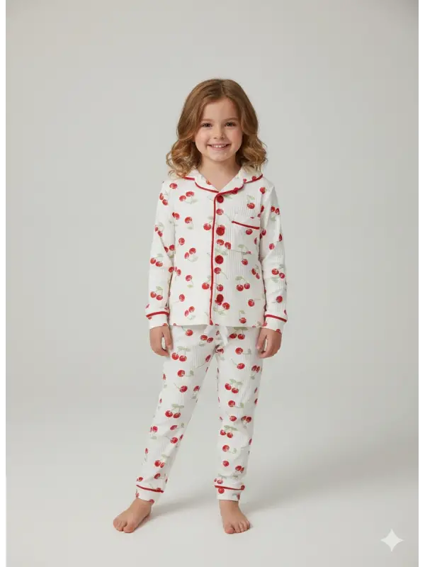 2-5 Yaş Kiraz Baskılı Pijama Takımı