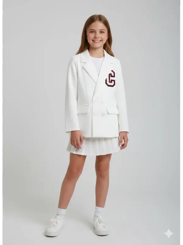 9-14 Yaş Şort Etek Kolej Takım Beyaz