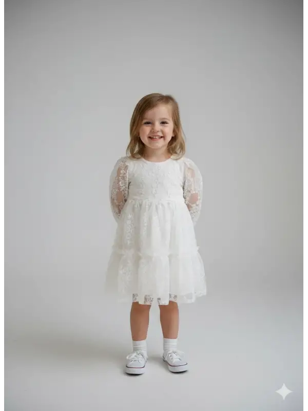 2-8 Yaş Beyaz Dantel Elbise