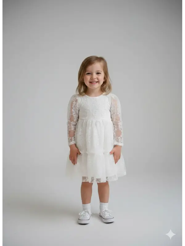 2-8 Yaş Beyaz Dantel Elbise