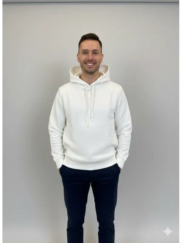 Garson Boy Beyaz Cepli Kapşonlu Sweat