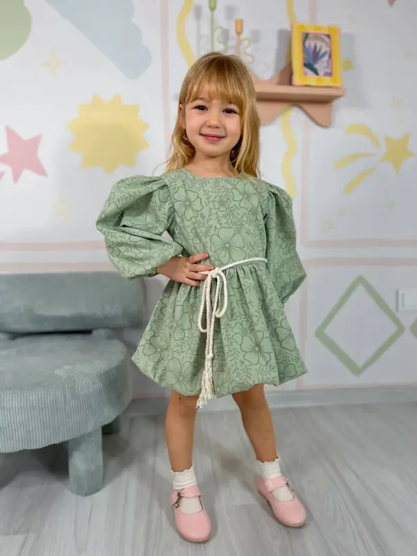 2-8 Yaş Yeşil Desenli Elbise