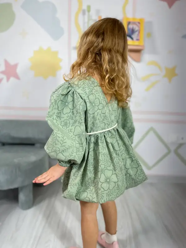2-8 Yaş Yeşil Desenli Elbise