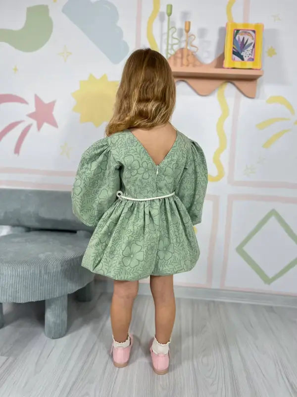 2-8 Yaş Yeşil Desenli Elbise