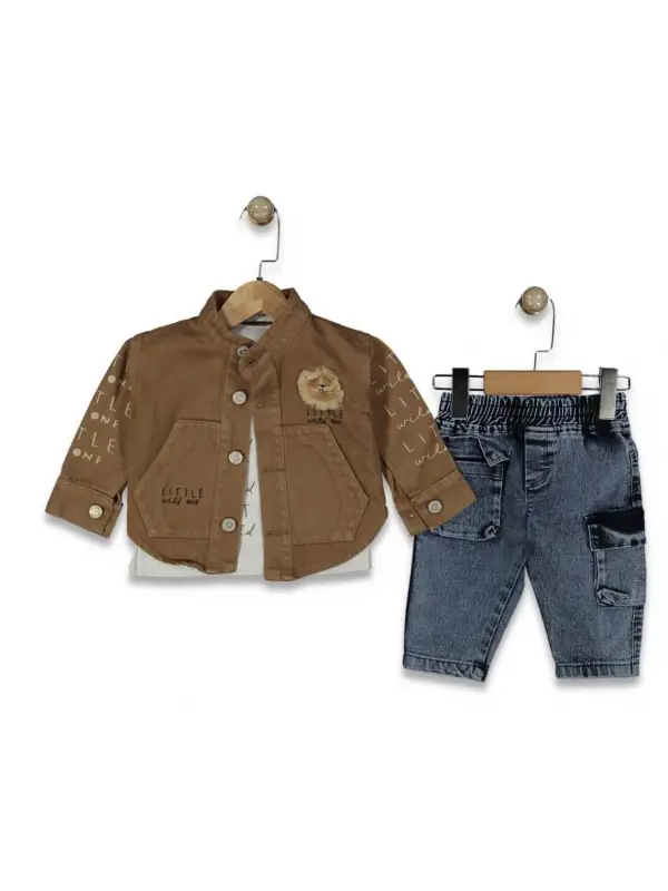 9-24 Ay Little Aslan Baskı Ceketli 3lü Takım
