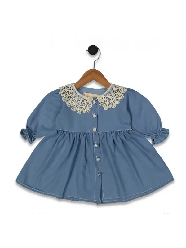 1-5 Yaş Dantel Hazır Yaka Kot Elbise