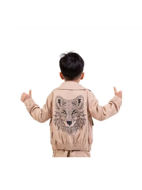 9-13 Yaş Bej Kurt Baskılı 3lü Takım