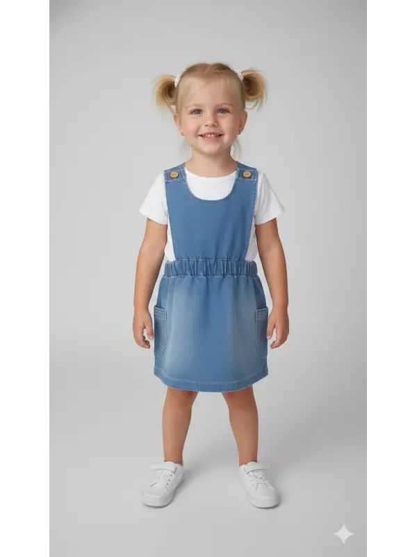 1-4 Yaş Cepli Kot Salopet Elbise