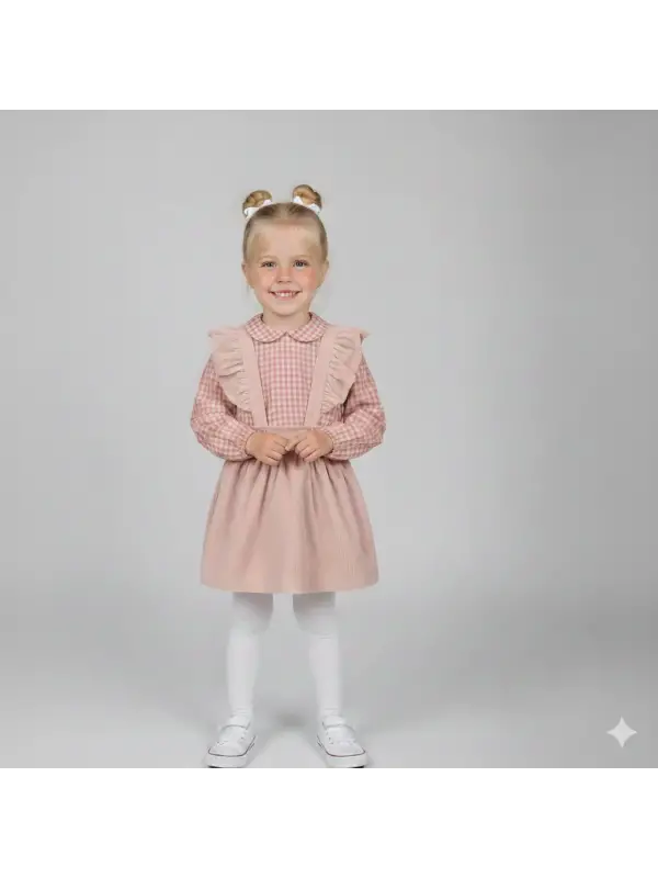 2-5 Yaş Pembe Kareli Gömlekli Salopet Elbise