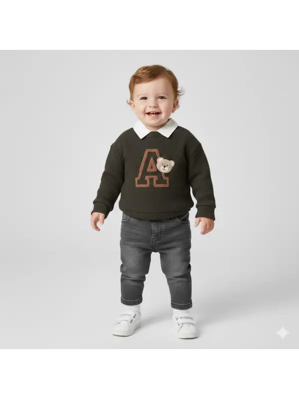 9-24 Ay Ayı Nakışlı 3lü Triko Takım