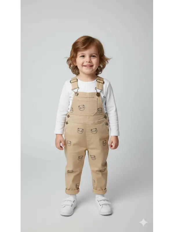 1-4 Yaş Panda Baskılı Camel Salopet