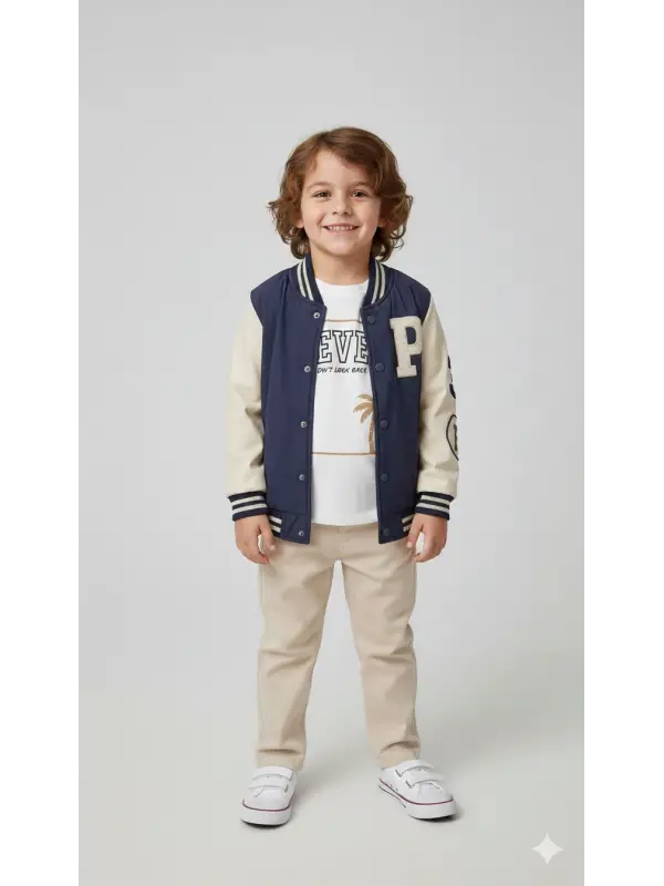 2-6 Yaş Krem Laci Kolej Ceketli 3lü Takım