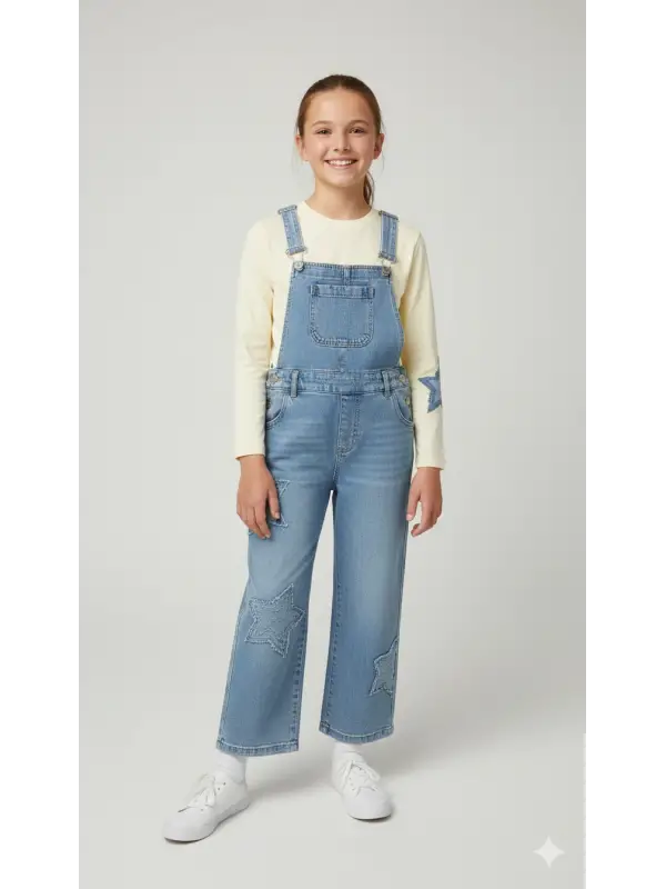 9-13 Yaş Yıldız Taşlı Kot Salopet