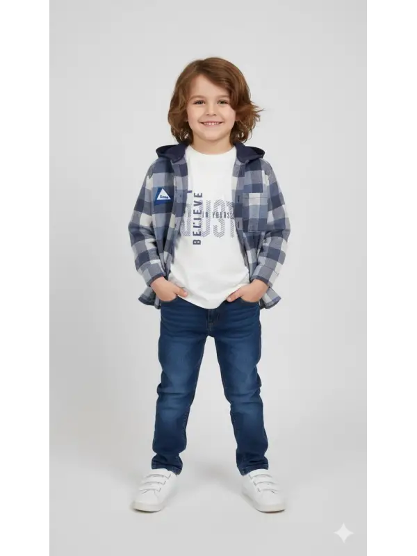 3-6 Yaş Ekoseli Gömlekli 3lü Takım