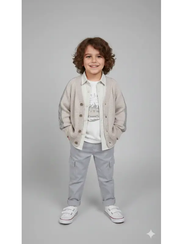 2-6 Yaş Gri Hırkalı Gömlekli Takım