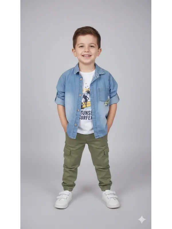 2-5 Yaş Gömlekli 3 Lü Takım Yeşil