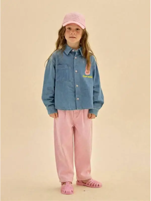 2-7 Yaş Tavşan Baskılı Kot Gömlek