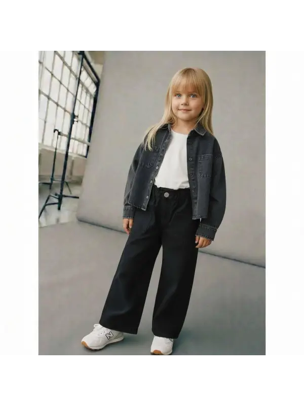 2-7 Yaş Füme Kot Gömlek