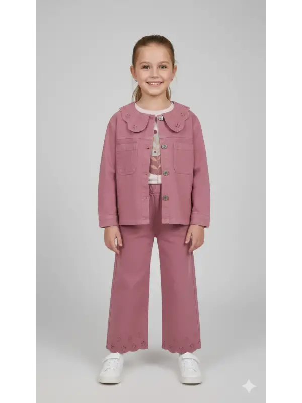 7-11 Yaş Mürdüm Brode Yaka Gabardin 3lü Takım