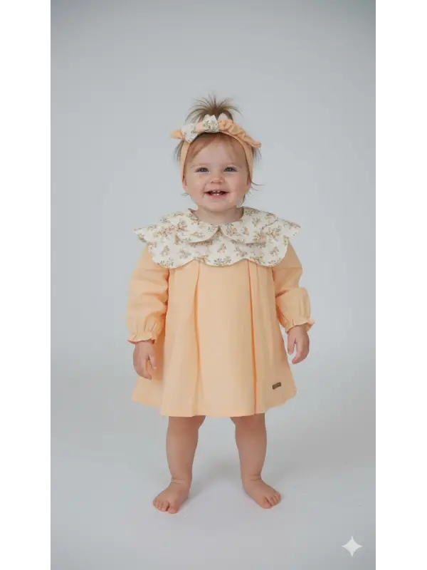 6-24 Ay Yaka Çiçekli Turuncu Bandanalı Elbise